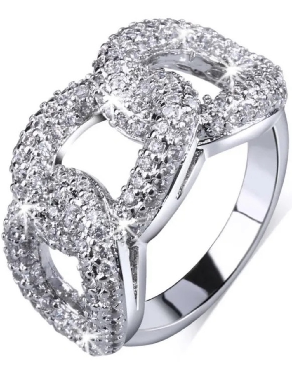Chain Link Micro Pave Set Cz diamond Silver Cocktail statement wedding Band Ring